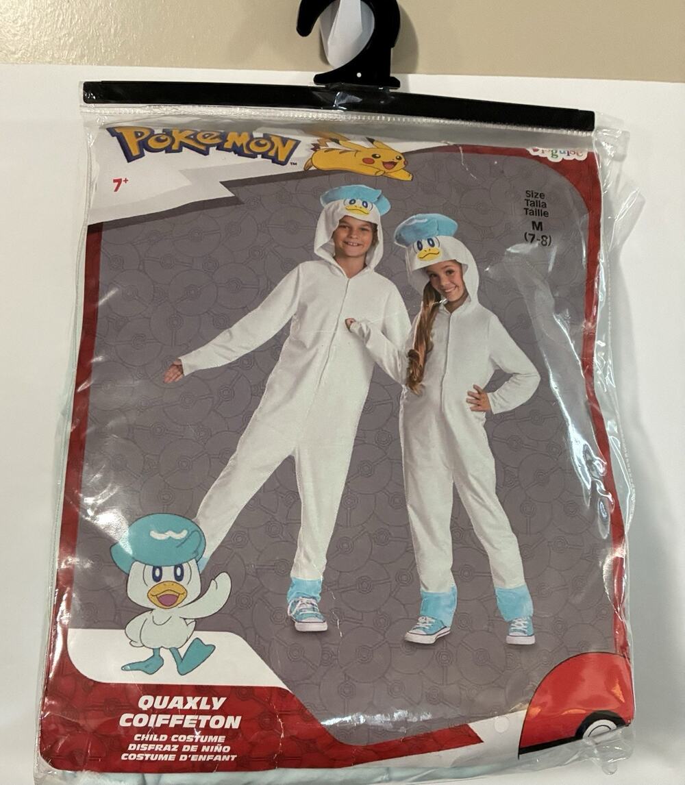 Pokemon Quaxly Child Costume Hooded Jumpsuit Size M 7-8 Disguise NIP Halloween